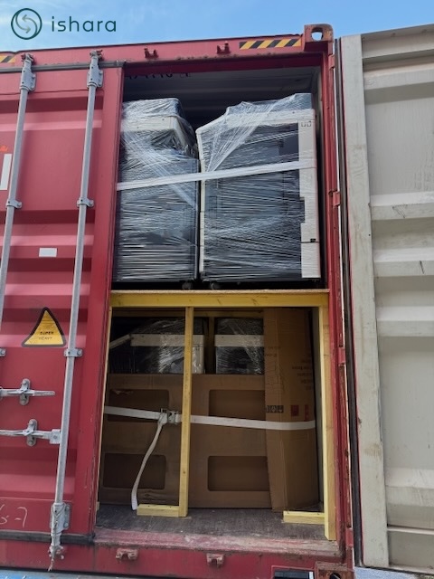 40" container loaded with used copiers by Ishara, France.